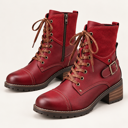 LAST DAY 50% OFF-Women's Vintage Print Warm Waterproof Leather Boots