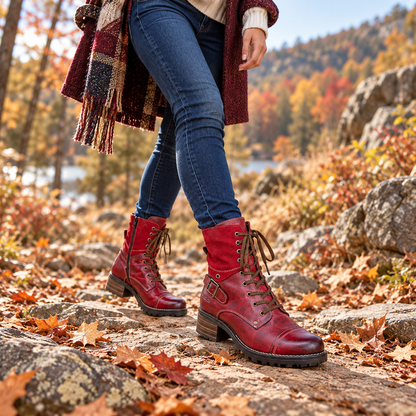 LAST DAY 50% OFF-Women's Vintage Print Warm Waterproof Leather Boots