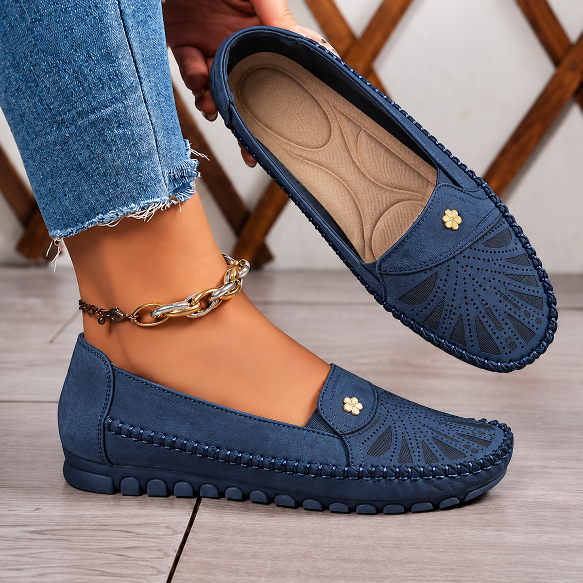 Liora Floral Cutout Comfort Flats – Women's Slip-On Walking Shoes