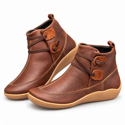 Women's Casual Double Buckle Straps Leather Orthor Ankle Boots
