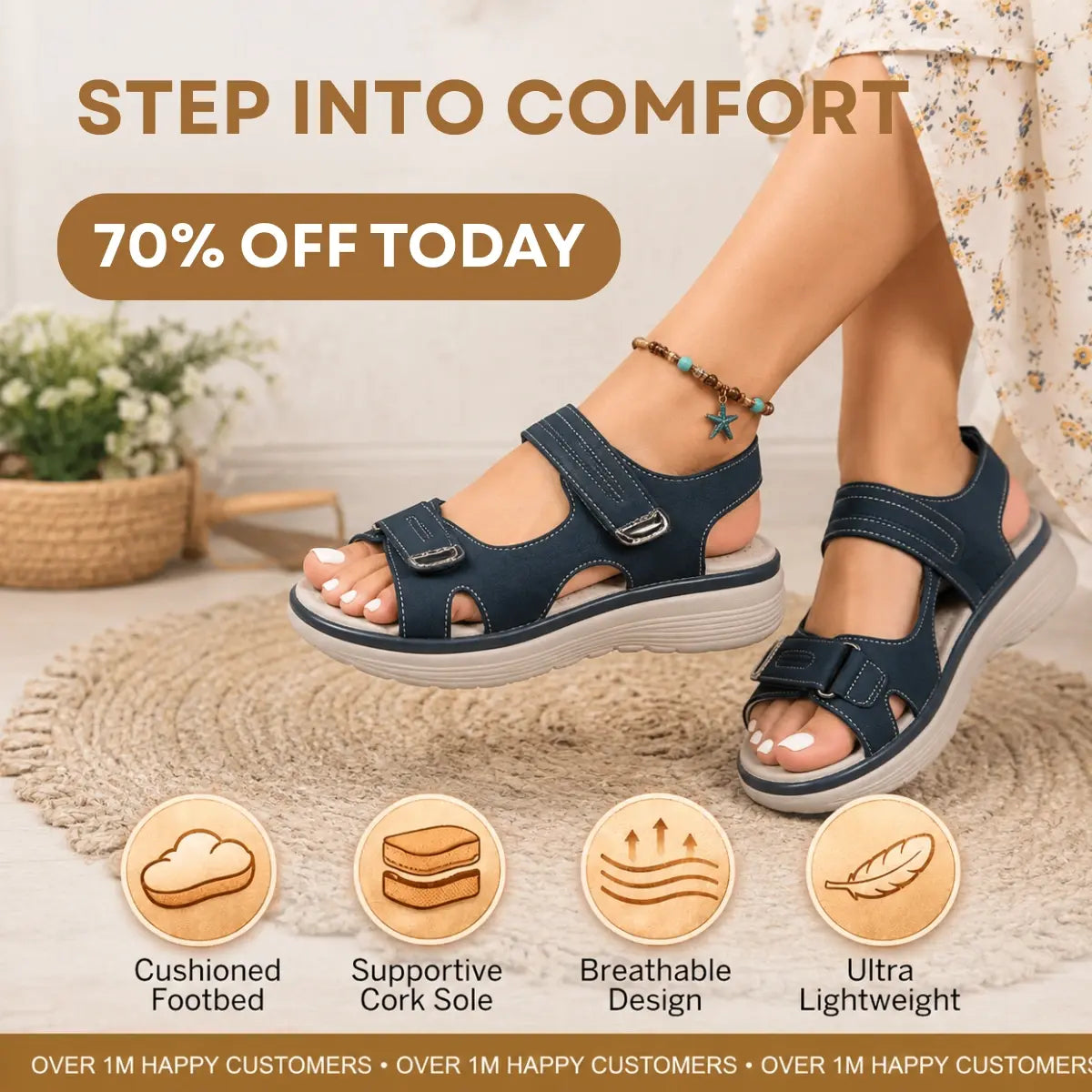 FlexComfy - Women's Wide-Fit Thick Platform Sandals with Arch Support