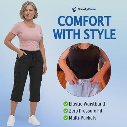 ComfyEase™ - Women Cargo Capri Lightweight Hiking Cropped Pants