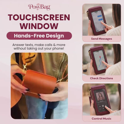 PosyBag - Touch Screen Waterproof Leather Crossbody Phone Bag for iPhone, Galaxy & Other