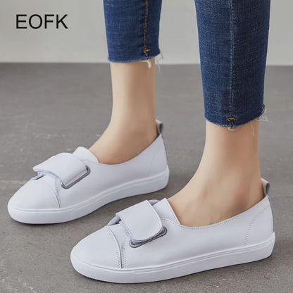 EOFK Summer Women Loafers Flats Lady Slip on White Genuine Leather Moccasins Casual Female Shoes Zapatos De Mujer