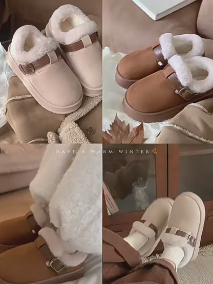 Women’s Cozy Fur-Lined Buckle Platform Slippers