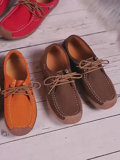 New Arrival Women Casual Shoes 2025 Suede Leather Flats Sneakers Lace Up Moccasins Ladies Shoes Fashion Loafers Plus